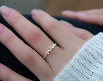 Dainty CZ Stacking Ring, Gold Minimalist Ring, CZ Ring, Simple Diamond Ring, Sterling Silver Ring, Thin Ring, Gift for Her, Delicate Ring