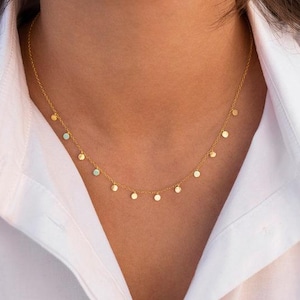 Dainty & Minimalist Dangling Small Coins Choker Necklace Dangling Diamond Necklace Natural Diamond Station Necklace 14k Gold necklace !!