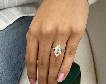 14k White Gold Engagement Ring, 3 CT E/VS1 Marquise Cut Diamond Engagement Ring for Women, Minimalist Style Ring, Prong Set