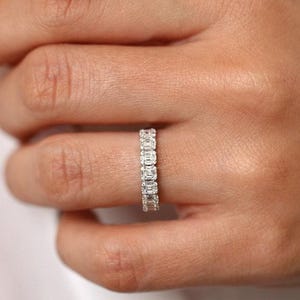 Baguette Diamond Ring / 14k Gold Half Eternity Baguette and Round Diamond Stackable Ring / Diamond Anniversary Band baguette round band