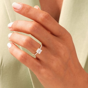 Knife Edge Princess Cut Solitaire Moissanite Engagement Ring/ 1.00 - 1.50 - 2.00 CT Princess Engagement Ring / 14K Solid Gold Promise Ring.