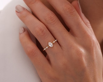 14K Gold Diamond Promise Ring Elegant Dainty Ring for Women Wedding Anniversary Gift Mother Gift Wife Gift