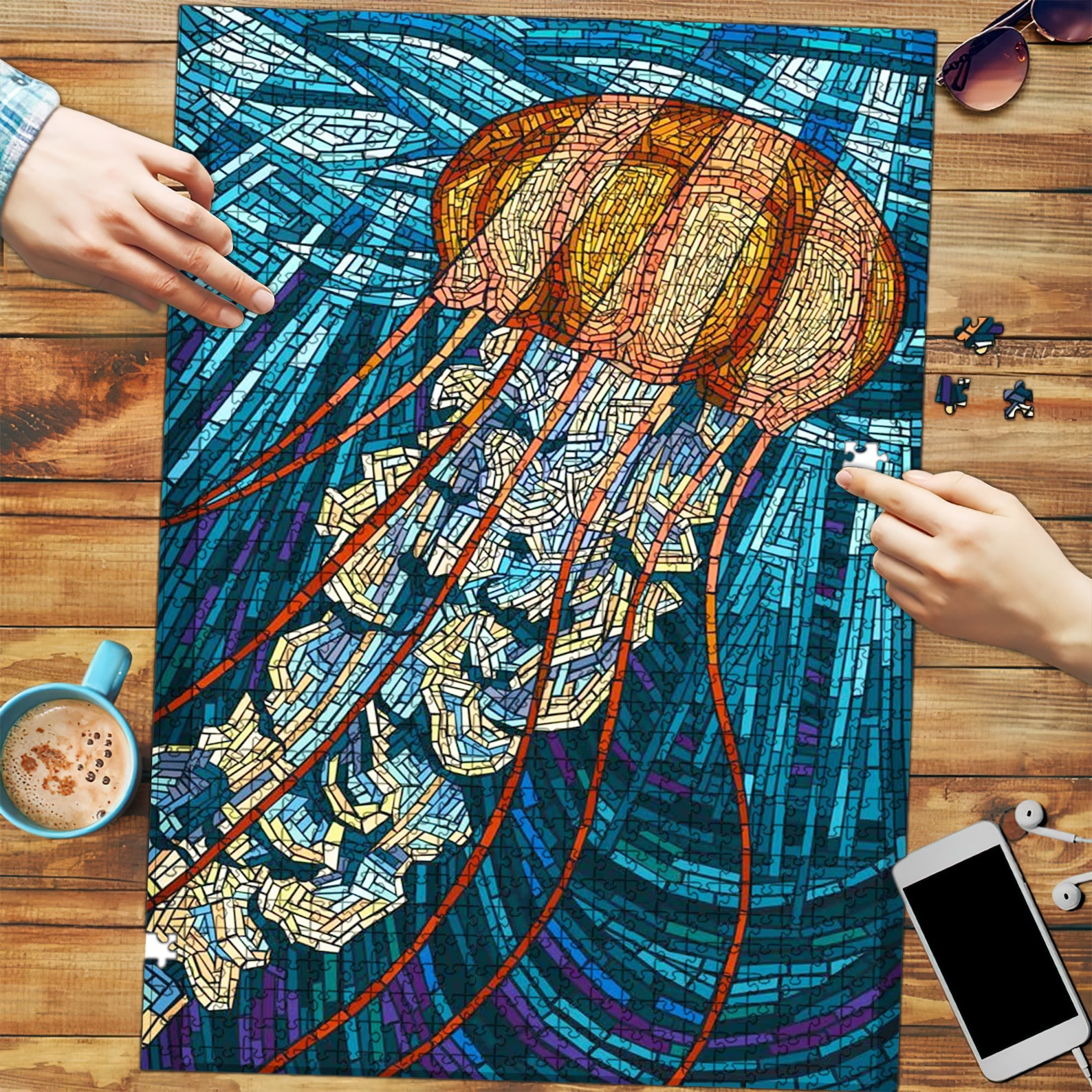 Jellyfish Mosaic Wooden Puzzle Puzzle ColorfulJellyfish Etsy