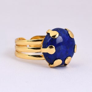 Natural Lapis Lazuli Ring, Lapis Lazuli Ring, Solitaire Stacking Genuine Blue Lapis Lazuli,Round Lapis Gold Ring,Vintage Ring,Valentine Gift