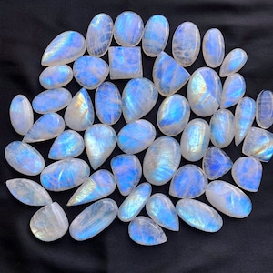 Top Quality Wholesale Lot Natural Rainbow Moonstone Cabochon Mix Shape Gemstone Blue Fire Moonstone Gemstone Mix Size Cabochon, Gift For Her