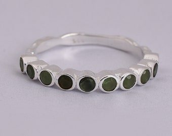 Natural Prehnite Sterling Silver Band Ring: Healing Gemstone
