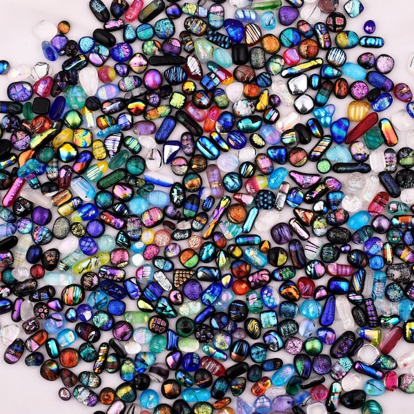 Very Beautiful Dichroic Glass cabochons Clear glass tops with black base silver art clay mosaic Misshapes Imperfects, Crystal, Gift For Her