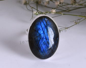 Anel de prata esterlina labradorita: anel de destaque feito à mão com pedra preciosa