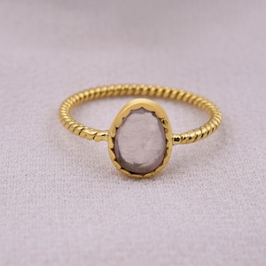Natürlicher Rosenquarzring - 18K vergoldeter Ring, rosa Kristall 925er Silberring, Versprechen Birthstone Ring, Designer Bandring, handgemachter Schmuck