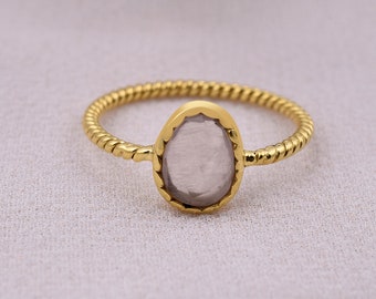 Natural Rose Quartz 18K Gold Plated 925 Silver Ring