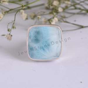 Natural Larimar Gemstone Ring •925 Sterling Silver Ring •Statement Ring • Handmade Silver Ring •Larimar Jewelry Trendy Healing Stone Ring.