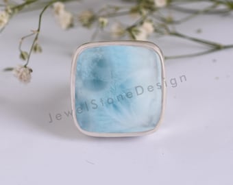 Anel com Pedra Preciosa Larimar: Prata de Lei 925 Feito à Mão, Pedra de Cura Moderna
