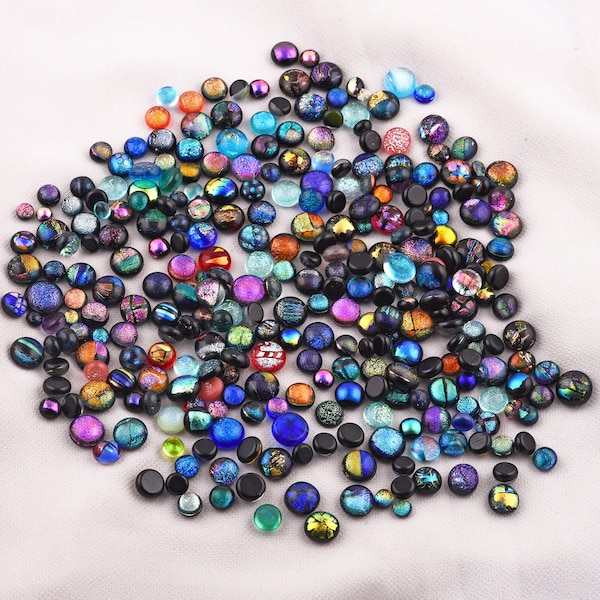 Very Beautiful Dichroic Glass cabochons Clear glass round tops with black base silver art clay mosaic Round Shapes Crystal, Gift For Her