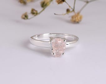 Anel de quartzo rosa bruto: prata esterlina 925, pedra preciosa ajustável