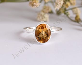 Anel oval de citrino: Prata esterlina 925, pedra do mês de novembro