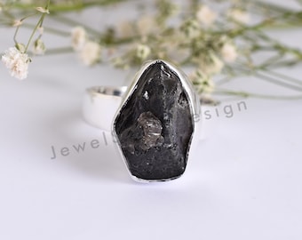 Anel de quartzo fumê bruto: joia de prata esterlina 925