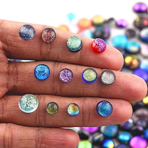 Very Beautiful Dichroic Glass cabochons Clear glass round tops with black base silver art clay mosaic Round Shapes Crystal, Gift For Her