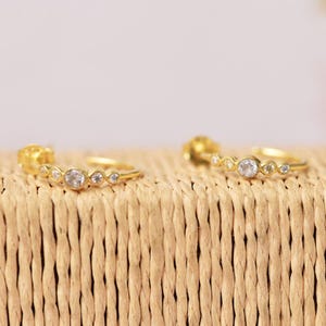 Dainty CZ Half Hoop Earrings: 925 Sterling Silver, Gold Plated