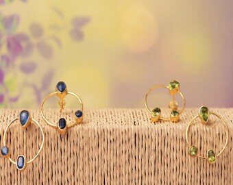 Brincos de pino com pedras preciosas de cianita e peridoto: prata esterlina 925