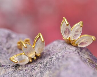 Conjunto de brincos de pedra da lua: prata esterlina, delicada pedra do mês de junho