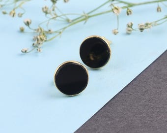 Brincos minimalistas de ônix preta: prata esterlina 925