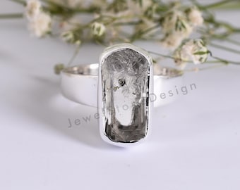 Anel de diamante bruto Herkimer: pedra preciosa de prata esterlina 925