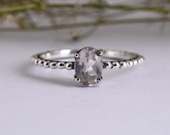 Anel de quartzo rosa: anel de prata esterlina 925 com anel de bolha, pedra do mês de janeiro