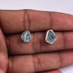 Aquamarine Earrings, Rough Raw Natural Gemstone, March Birthstone, Sterling Silver, Gold Plated, Statement Drop Earrings, Women Gift Ideas.