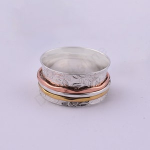 Three Tone Spinner Ring, 925 Sterling Silver, Spinner Rings For Women, Spinner Ring, Meditation Ring, Handmade Spinner Ring, Gift For Her