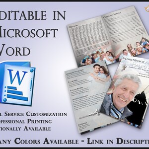Può includere: Un modello di programma funebre in Microsoft Word con sfondo grigio e una foto di un uomo in uniforme militare. Il programma include sezioni per il necrologio, l'ordine del servizio, i portatori della bara, i portatori di fiori, il ringraziamento e la sepoltura. Il testo "In Loving Memory of Alex C. Halloway" è in cima al programma.
