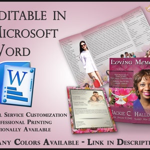 Obituary Funeral Template Gatefold Memorial Brochure Dream Flower - 2 Sizes Included