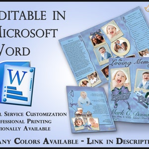Obituary Funeral Template Gatefold Memorial Brochure Baby Boy - 2 Sizes Included