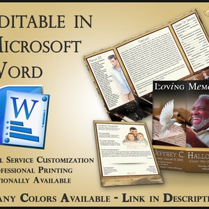Obituary Funeral Template Gatefold Memorial Brochure Writer - 2 Sizes Included