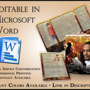 Obituary Funeral Template Gatefold Memorial Brochure Firefighter - 2 Sizes Included