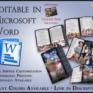 Peut inclure: Un modèle numérique de livret commémoratif, éditable dans Microsoft Word. Le livret comprend une page de collage, un avis de décès, un hommage affectueux et un psaume. Le livret est disponible en plusieurs couleurs.