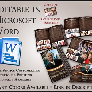 4 Page Graduated Step Fold Obituary Template Brochure Journey - 2 Sizes Included
