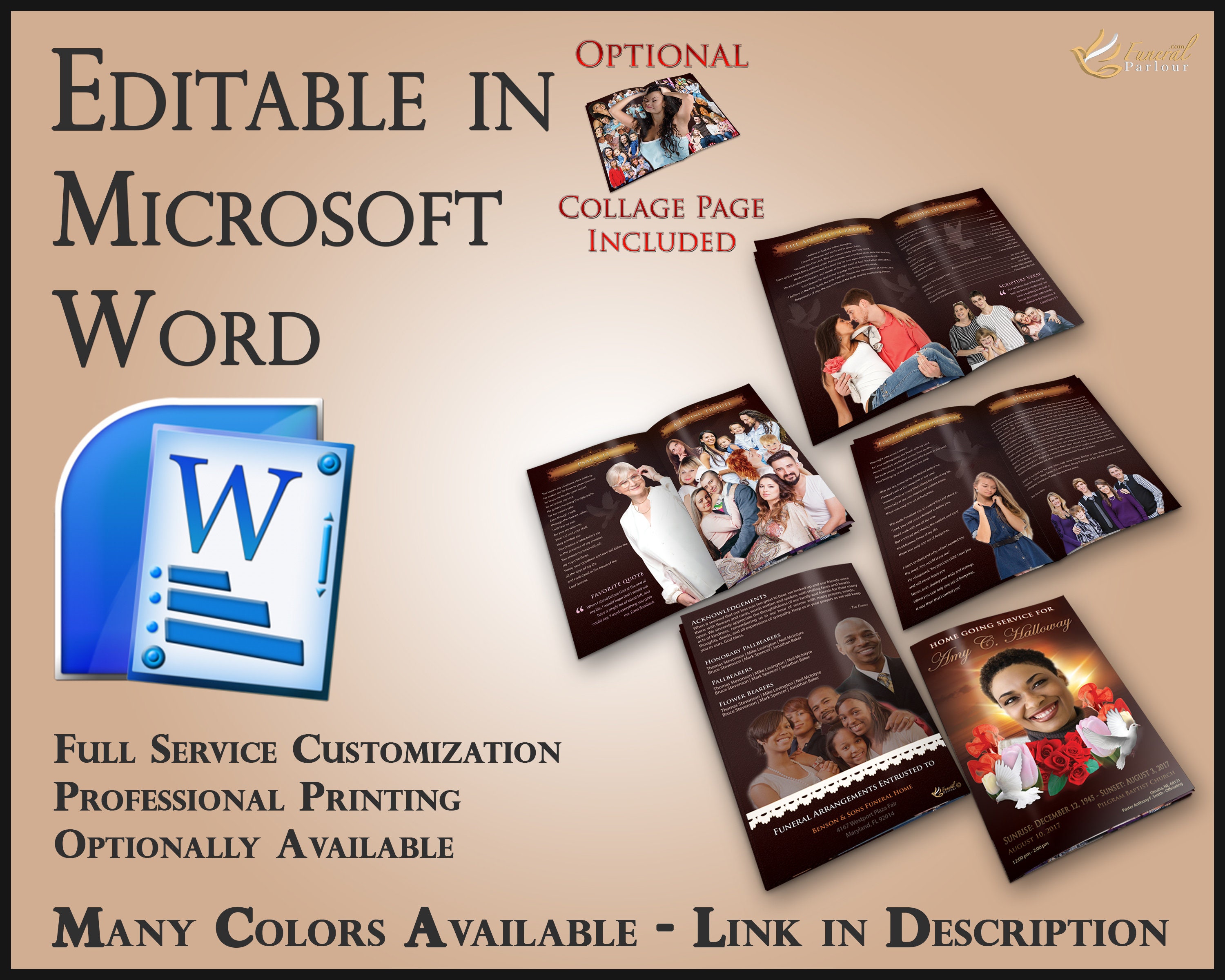 Memory Folder English Example Templates Booklet Memorial Folder Delightful Doves 2 Sizes Included ...