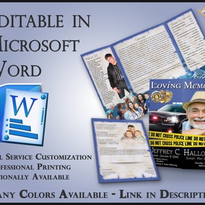 Obituary Funeral Template Gatefold Memorial Brochure Police On Duty - 2 Sizes Included
