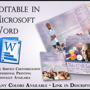 Obituary Funeral Template Gatefold Memorial Brochure Billiards Fantasy  - 2 Sizes Included