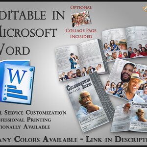 Peut inclure: Un modèle de programme funéraire dans Microsoft Word avec une page de collage, une section hommage et une section célébration de la vie. Le programme est personnalisable et peut être imprimé professionnellement.