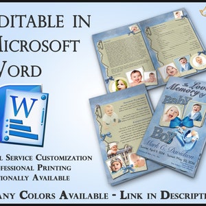 Bifold Order of Service Obituary Template Brochure Baby Boy - 2 Sizes Included