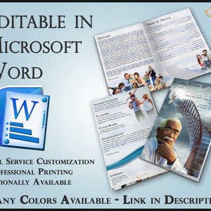 May include: A blue and white funeral program template with a photo of a man and a stairway to heaven. The program is editable in Microsoft Word and includes sections for an obituary, order of service, pallbearers, flower bearers, and acknowledgements. The text "In Loving Memory of John C. Halloway" is at the top of the program.