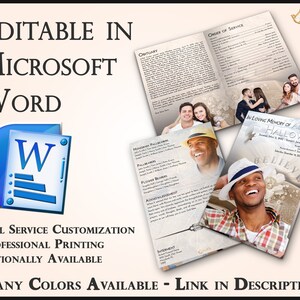 May include: A funeral program template in Microsoft Word with a photo of a man in a hat. The program includes sections for obituary, order of service, honorary pallbearers, pallbearers, flower bearers, acknowledgement, and interment. The program is customizable and available in many colors.  "In Loving Memory of Alex C. Halloway" is printed on the front cover.