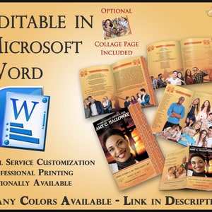May include: A digital template for a funeral program or memorial service booklet. The template is editable in Microsoft Word and includes a collage page. The program features a photo of a woman with a sunset background and a cross. The text on the program reads "Home Going Service for Amy C. Halloway". The program is available in many colors.