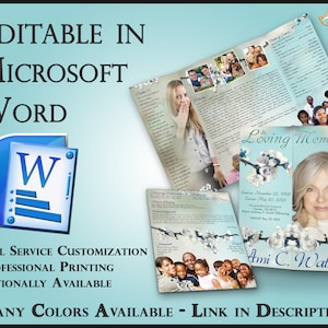 Obituary Funeral Template Gatefold Memorial Brochure Simple Beauty - 2 Sizes Included