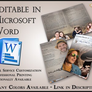 Può includere: Un modello di programma funebre in Microsoft Word con uno sfondo marrone e una foto di un uomo con un cappello da cowboy. Il programma include sezioni per il necrologio, l'ordine del servizio, i portatori onorari, i portatori, i portatori di fiori, il ringraziamento e la sepoltura. Il testo "In Loving Memory of Alex C. Halloway" è in cima al programma.