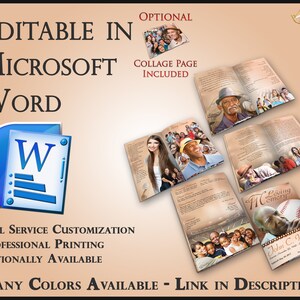 Puede incluir: Una plantilla digital para un folleto conmemorativo, editable en Microsoft Word. El folleto incluye una página de collage, una sección de memoria cariñosa y una foto de un jugador de béisbol. La plantilla está disponible en muchos colores.