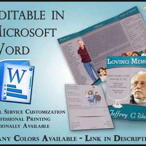 Obituary Funeral Template Gatefold Memorial Brochure Clarity - 2 Sizes Included