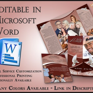 Obituary Funeral Template Gatefold Memorial Brochure Diligence - 2 Sizes Included