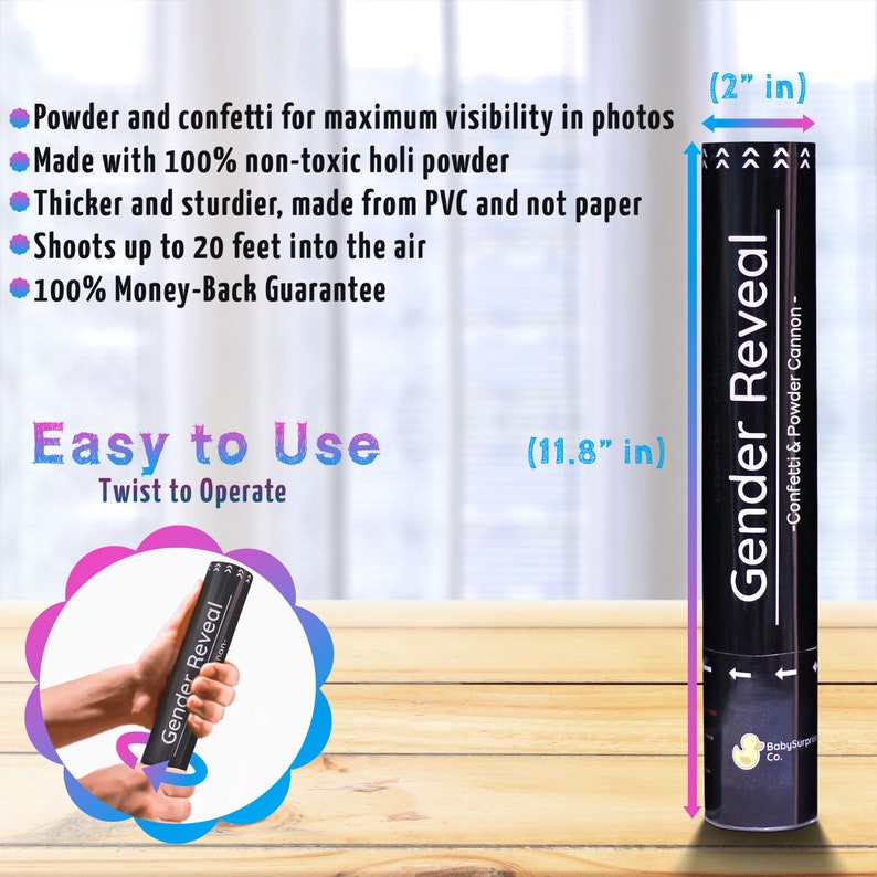 Gender Reveal Cannons Confetti Powder Poppers Gender Etsy